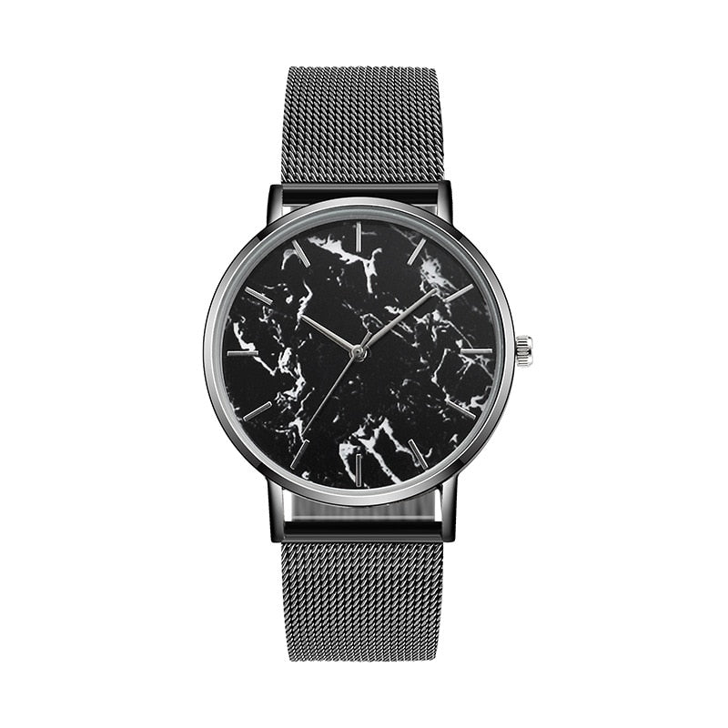 Rose Gold Mesh Band; Marble Wrist Watch Luxury  Quartz