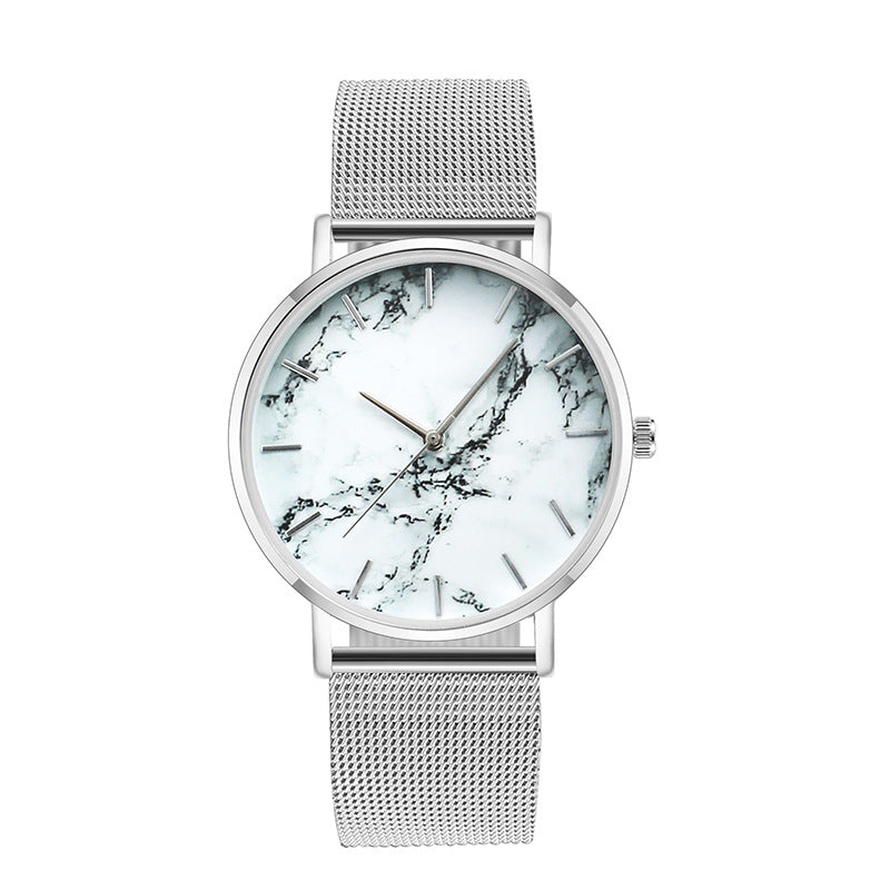 Rose Gold Mesh Band; Marble Wrist Watch Luxury  Quartz