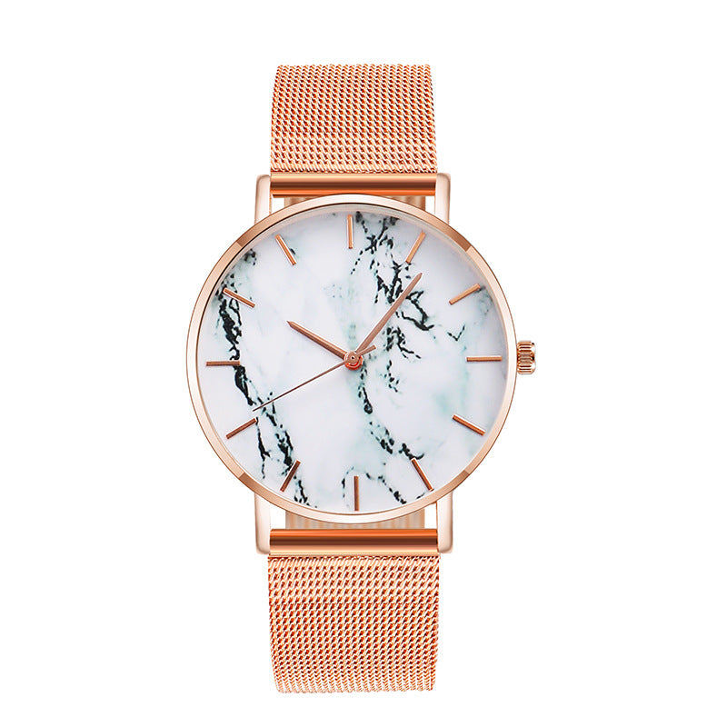 Rose Gold Mesh Band; Marble Wrist Watch Luxury  Quartz